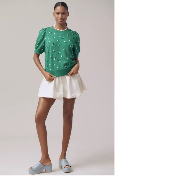 Anthropologie Maeve Puff-Sleeve Sweatshirt Tee top XL new with tag green - Picture 3 of 7